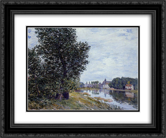 At Moret sur Loing 24x20 Black Ornate Wood Framed Art Print Poster with Double Matting by Sisley, Alfred