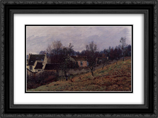 Autumn in Louveciennes 24x18 Black Ornate Wood Framed Art Print Poster with Double Matting by Sisley, Alfred