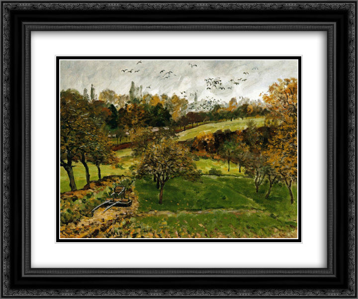 Autumn Landscape, Louveciennnes 24x20 Black Ornate Wood Framed Art Print Poster with Double Matting by Sisley, Alfred