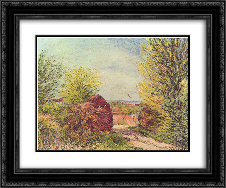 Away in the spring Veneux Nadon 24x20 Black Ornate Wood Framed Art Print Poster with Double Matting by Sisley, Alfred