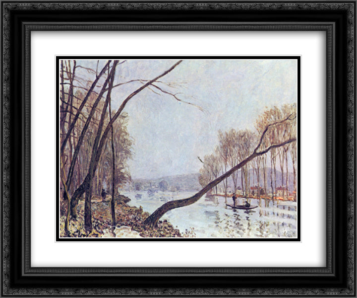 Bank, in the autumn 24x20 Black Ornate Wood Framed Art Print Poster with Double Matting by Sisley, Alfred