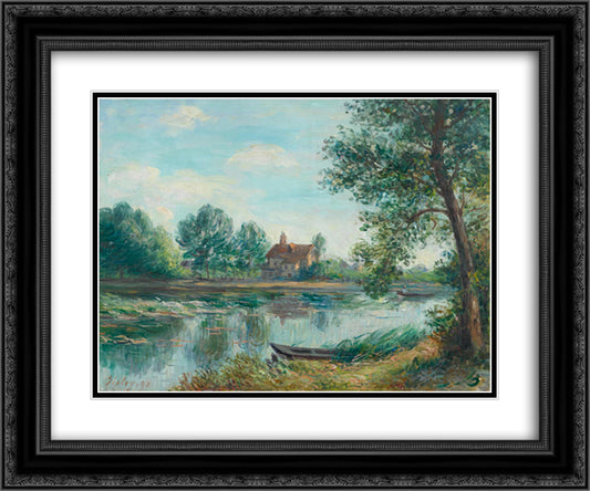 Banks of the Loing at Saint Mammes 24x20 Black Ornate Wood Framed Art Print Poster with Double Matting by Sisley, Alfred