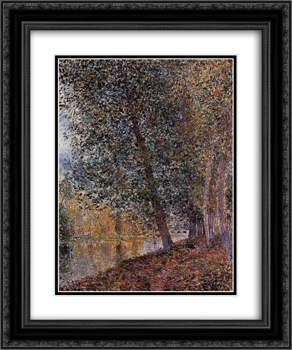 Banks of the Loing, Autumn 20x24 Black Ornate Wood Framed Art Print Poster with Double Matting by Sisley, Alfred