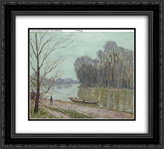 Banks of the Loing, Winter 22x20 Black Ornate Wood Framed Art Print Poster with Double Matting by Sisley, Alfred