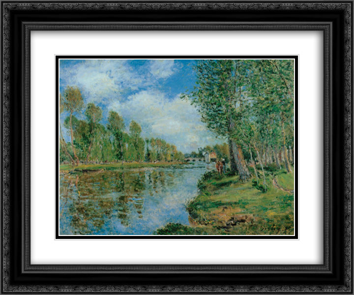 Banks of the Loing 24x20 Black Ornate Wood Framed Art Print Poster with Double Matting by Sisley, Alfred