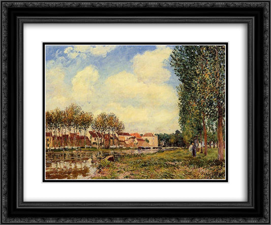 Banks of the Loing at Moret, Morning 24x20 Black Ornate Wood Framed Art Print Poster with Double Matting by Sisley, Alfred