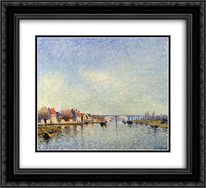 Banks of the Loing at Saint Mammes 22x20 Black Ornate Wood Framed Art Print Poster with Double Matting by Sisley, Alfred