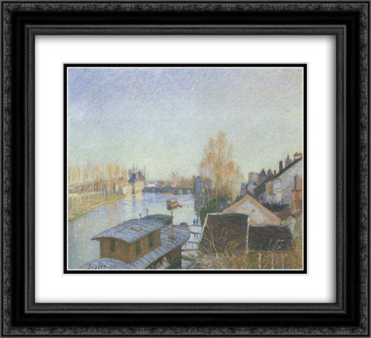 Banks of the Loing near Moret 22x20 Black Ornate Wood Framed Art Print Poster with Double Matting by Sisley, Alfred