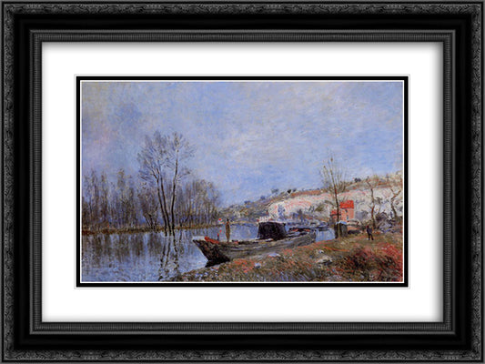 Banks of the Loing towards Moret 24x18 Black Ornate Wood Framed Art Print Poster with Double Matting by Sisley, Alfred