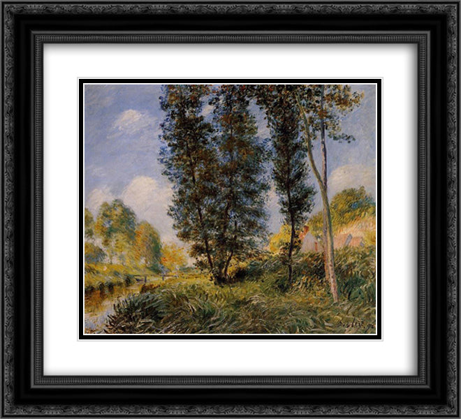 Banks of the Orvanne 22x20 Black Ornate Wood Framed Art Print Poster with Double Matting by Sisley, Alfred