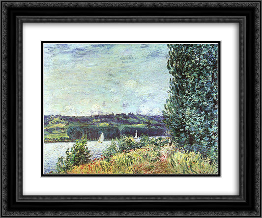 Banks of the Seine, Wind Blowing 24x20 Black Ornate Wood Framed Art Print Poster with Double Matting by Sisley, Alfred