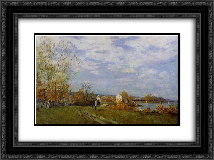 Banks of the Seine at Bougival 24x18 Black Ornate Wood Framed Art Print Poster with Double Matting by Sisley, Alfred