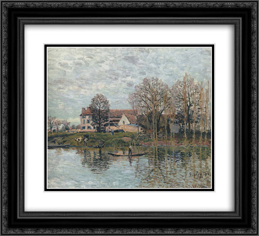 Banks of the Seine at Port Marly 22x20 Black Ornate Wood Framed Art Print Poster with Double Matting by Sisley, Alfred