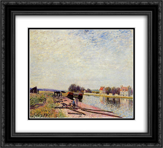 Barges on the Loing, Saint Mammes 22x20 Black Ornate Wood Framed Art Print Poster with Double Matting by Sisley, Alfred