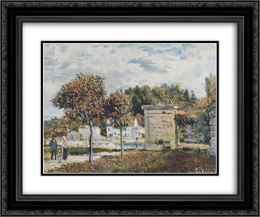 Bassin de Marly 24x20 Black Ornate Wood Framed Art Print Poster with Double Matting by Sisley, Alfred