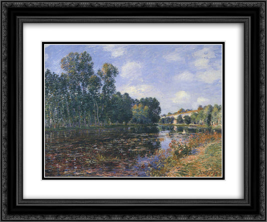 Bend in the River Loing in Summer 24x20 Black Ornate Wood Framed Art Print Poster with Double Matting by Sisley, Alfred