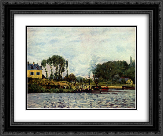 Boats at Bougival 24x20 Black Ornate Wood Framed Art Print Poster with Double Matting by Sisley, Alfred