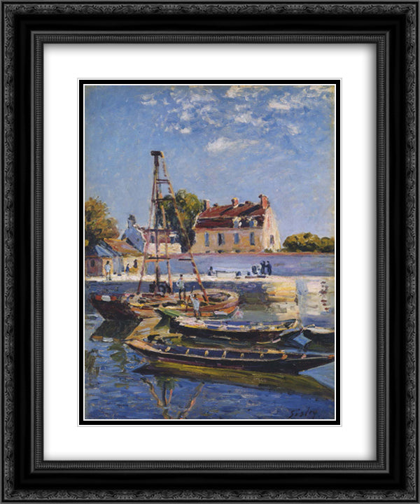 Boats 20x24 Black Ornate Wood Framed Art Print Poster with Double Matting by Sisley, Alfred