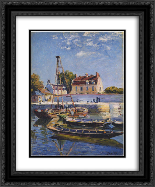 Boats 20x24 Black Ornate Wood Framed Art Print Poster with Double Matting by Sisley, Alfred