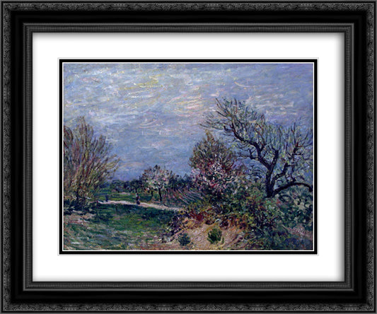 Border of the Woods 24x20 Black Ornate Wood Framed Art Print Poster with Double Matting by Sisley, Alfred