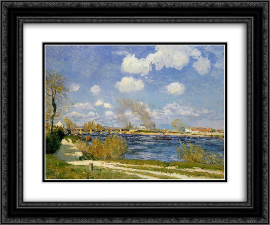 Bougival 24x20 Black Ornate Wood Framed Art Print Poster with Double Matting by Sisley, Alfred