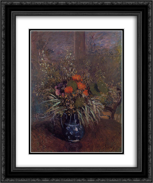 Bouquet of Flowers 20x24 Black Ornate Wood Framed Art Print Poster with Double Matting by Sisley, Alfred