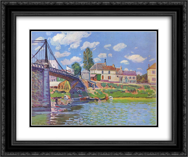 Bridge at Villeneuve la Garenne 24x20 Black Ornate Wood Framed Art Print Poster with Double Matting by Sisley, Alfred