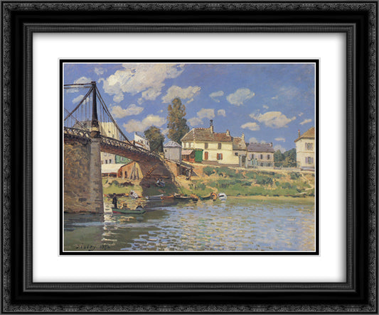 Bridge at Villeneuve-la-Garenne 24x20 Black Ornate Wood Framed Art Print Poster with Double Matting by Sisley, Alfred