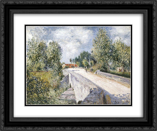 Bridge over the Orvanne near Moret 24x20 Black Ornate Wood Framed Art Print Poster with Double Matting by Sisley, Alfred