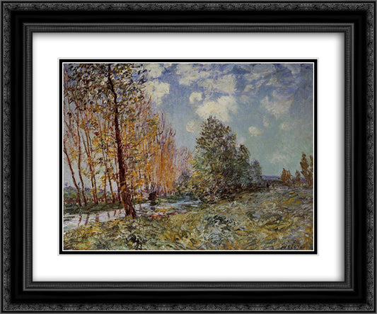 By the River 24x20 Black Ornate Wood Framed Art Print Poster with Double Matting by Sisley, Alfred