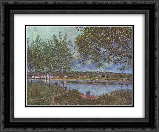 By way of the old ferry 24x20 Black Ornate Wood Framed Art Print Poster with Double Matting by Sisley, Alfred