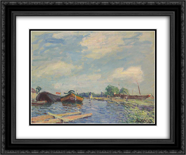 Canal at Saint Mammes 24x20 Black Ornate Wood Framed Art Print Poster with Double Matting by Sisley, Alfred