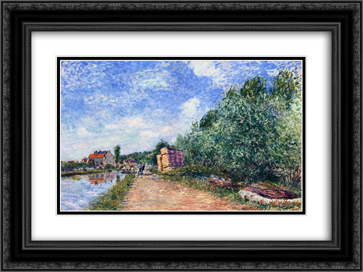 Canal du Loing Chemin de Halage 24x18 Black Ornate Wood Framed Art Print Poster with Double Matting by Sisley, Alfred