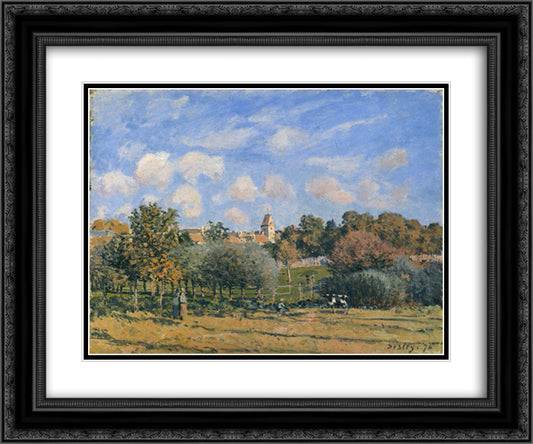 Church at Noisy Le Roi in Autumn 24x20 Black Ornate Wood Framed Art Print Poster with Double Matting by Sisley, Alfred