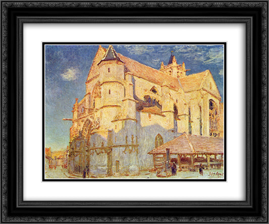 Church of Moret 24x20 Black Ornate Wood Framed Art Print Poster with Double Matting by Sisley, Alfred