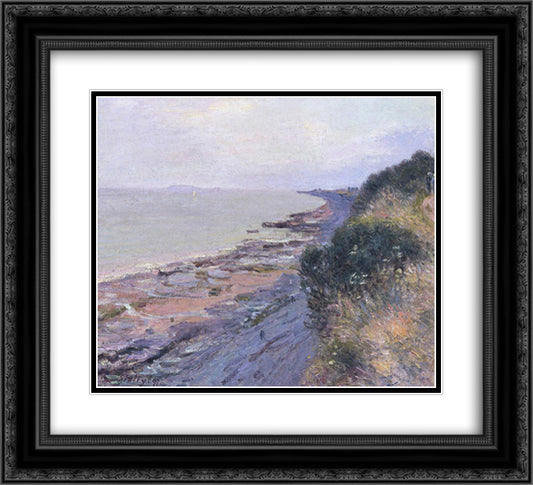 Cliffs at Penarth, Evening, Low Tide 22x20 Black Ornate Wood Framed Art Print Poster with Double Matting by Sisley, Alfred