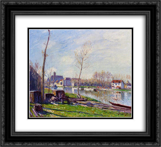 Construction Site at Matrat, Moret sur Loing 22x20 Black Ornate Wood Framed Art Print Poster with Double Matting by Sisley, Alfred