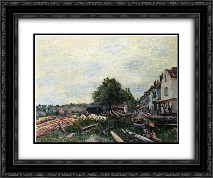 Construction Site at Saint Mammes 24x20 Black Ornate Wood Framed Art Print Poster with Double Matting by Sisley, Alfred