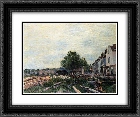 Construction Site at Saint Mammes 24x20 Black Ornate Wood Framed Art Print Poster with Double Matting by Sisley, Alfred