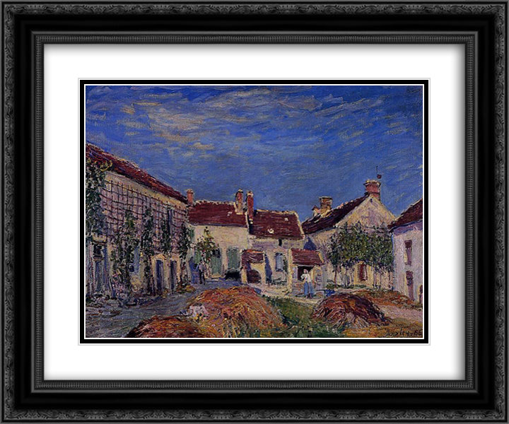 Courtyard at Les Sablons 24x20 Black Ornate Wood Framed Art Print Poster with Double Matting by Sisley, Alfred