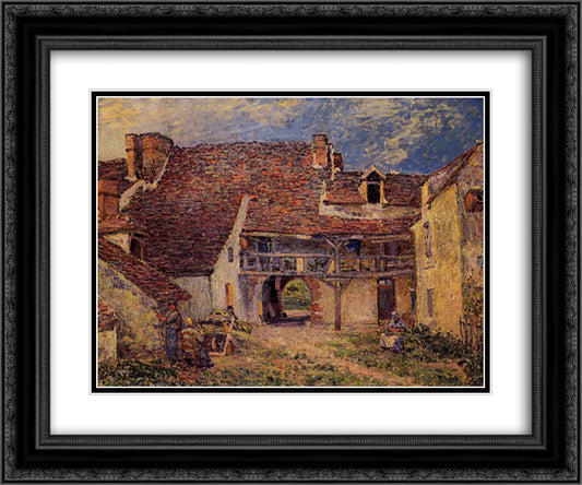 Courtyard of a Farm at Saint Mammes 24x20 Black Ornate Wood Framed Art Print Poster with Double Matting by Sisley, Alfred