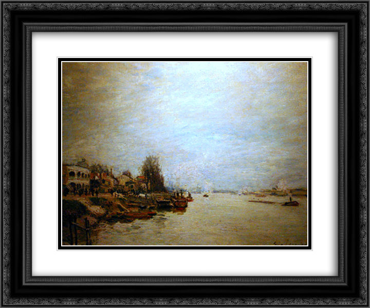 Dawn 24x20 Black Ornate Wood Framed Art Print Poster with Double Matting by Sisley, Alfred