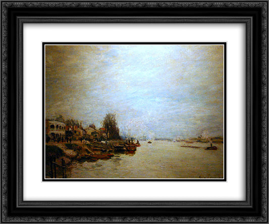 Dawn 24x20 Black Ornate Wood Framed Art Print Poster with Double Matting by Sisley, Alfred