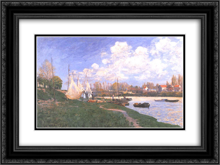 Drying Nets 24x18 Black Ornate Wood Framed Art Print Poster with Double Matting by Sisley, Alfred