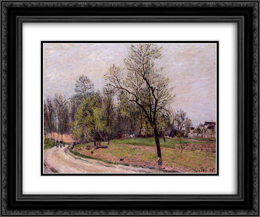 Edge of the Forest in Spring, Evening 24x20 Black Ornate Wood Framed Art Print Poster with Double Matting by Sisley, Alfred