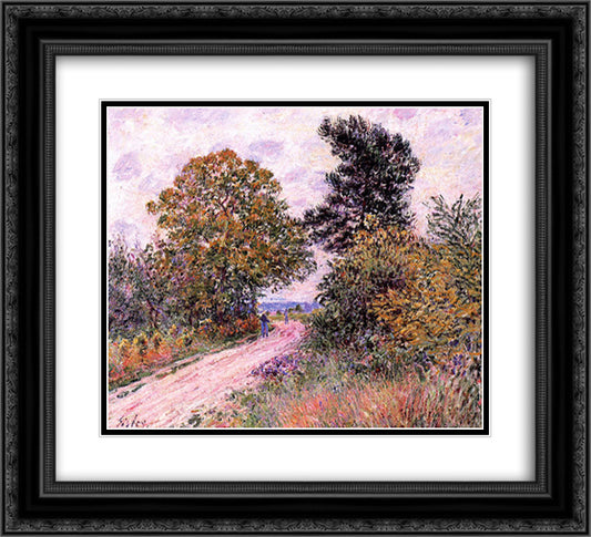 Edge of the Fountainbleau Forest Morning 22x20 Black Ornate Wood Framed Art Print Poster with Double Matting by Sisley, Alfred