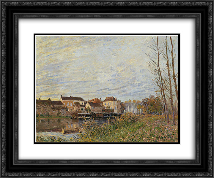 Evening in Moret, End of October 24x20 Black Ornate Wood Framed Art Print Poster with Double Matting by Sisley, Alfred