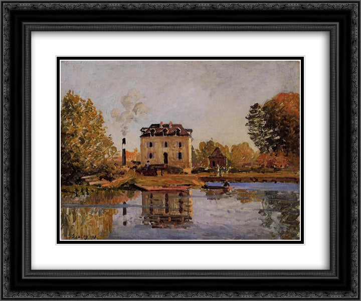 Factory in the Flood, Bougival 24x20 Black Ornate Wood Framed Art Print Poster with Double Matting by Sisley, Alfred