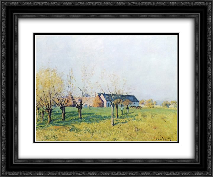 Farm to Hollenkaff 24x20 Black Ornate Wood Framed Art Print Poster with Double Matting by Sisley, Alfred