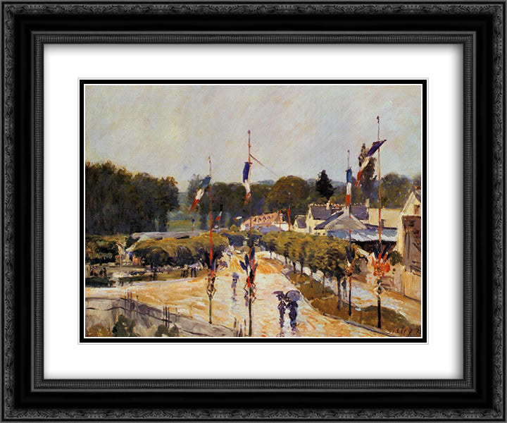 Fete Day at Marly le Roi (The Fourteenth of July at Marly le Roi) 24x20 Black Ornate Wood Framed Art Print Poster with Double Matting by Sisley, Alfred